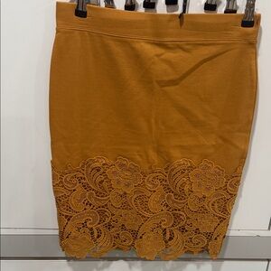 Chic Lace Trim Brown Pencil Skirt